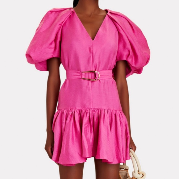 Acler Wheatland Belted Puff-Sleeve Minidress (6) - Picture 1 of 4